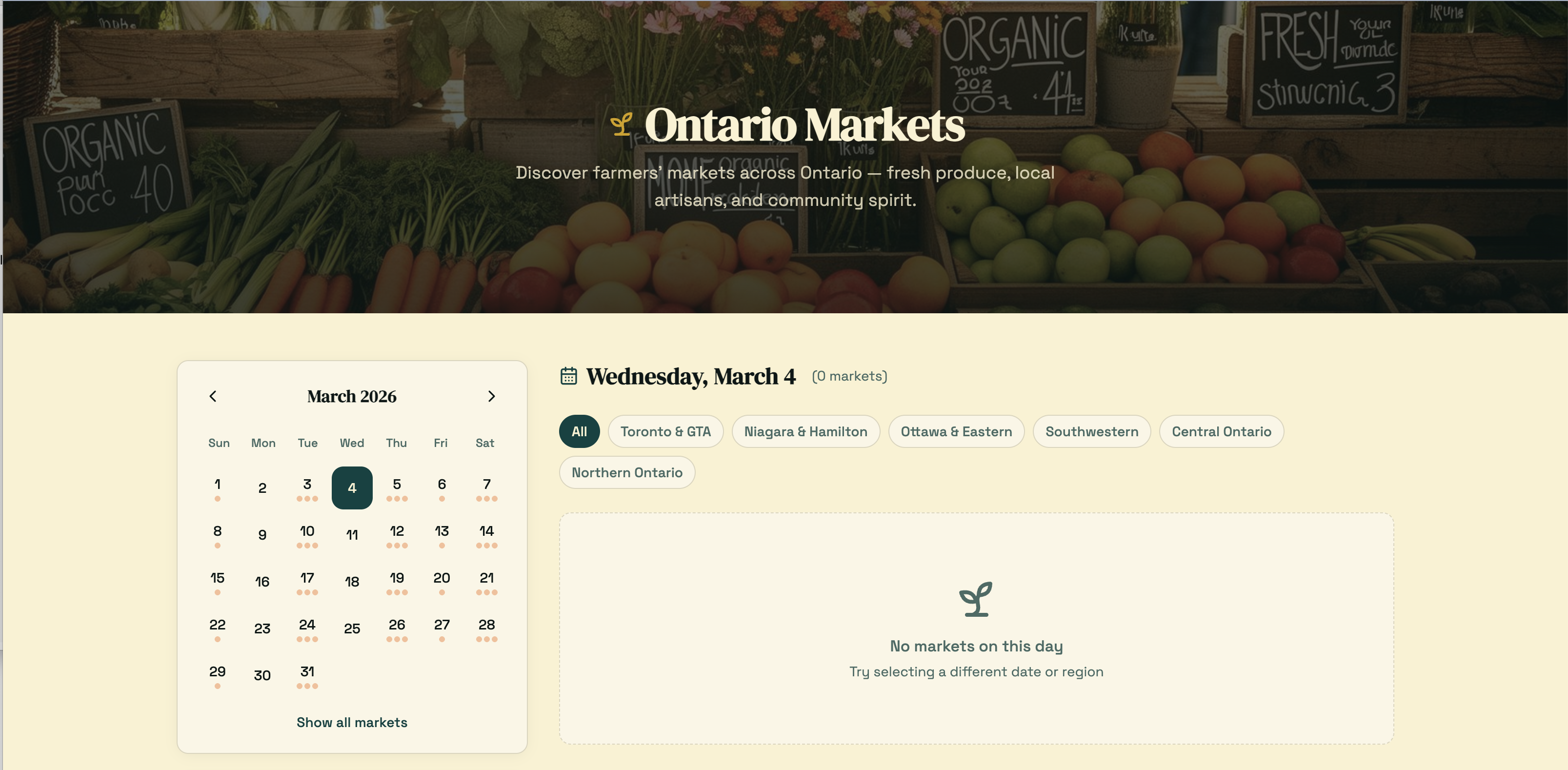 Ontario Markets — farmers' market calendar